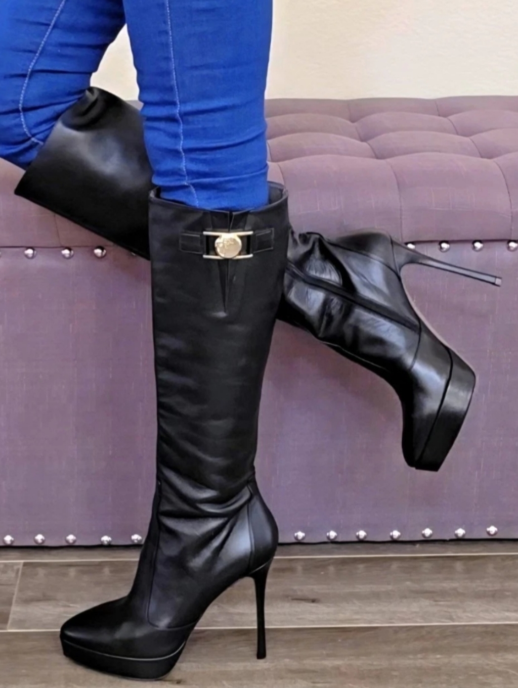 Versace Black Leather Medusa Platform Knee High Boots - Eu 39 (Fits Us 8)
